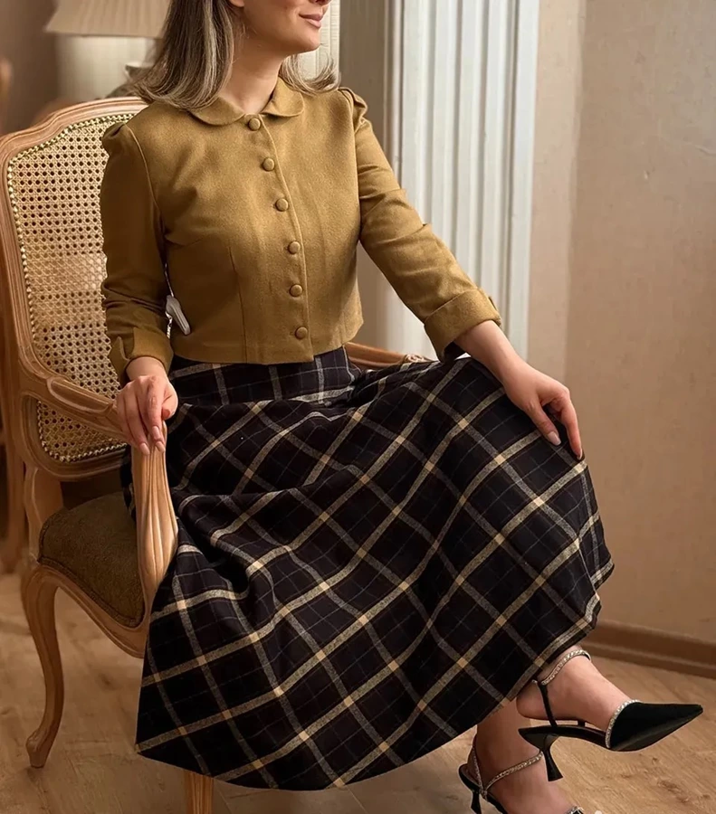 مدل دامن چهار خونه پشمی 15