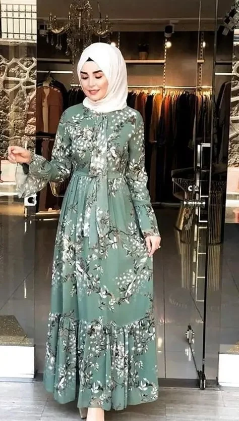 مدل پیراهن نخی گلدار آستین بلند 16