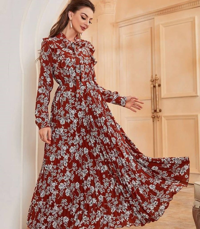 مدل پیراهن نخی گلدار آستین بلند 18