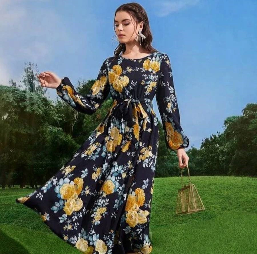 مدل پیراهن نخی گلدار آستین بلند 19