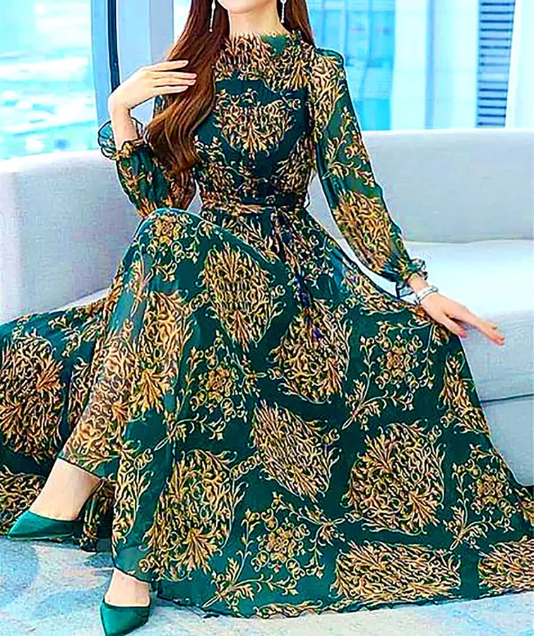 مدل پیراهن نخی گلدار آستین بلند 6