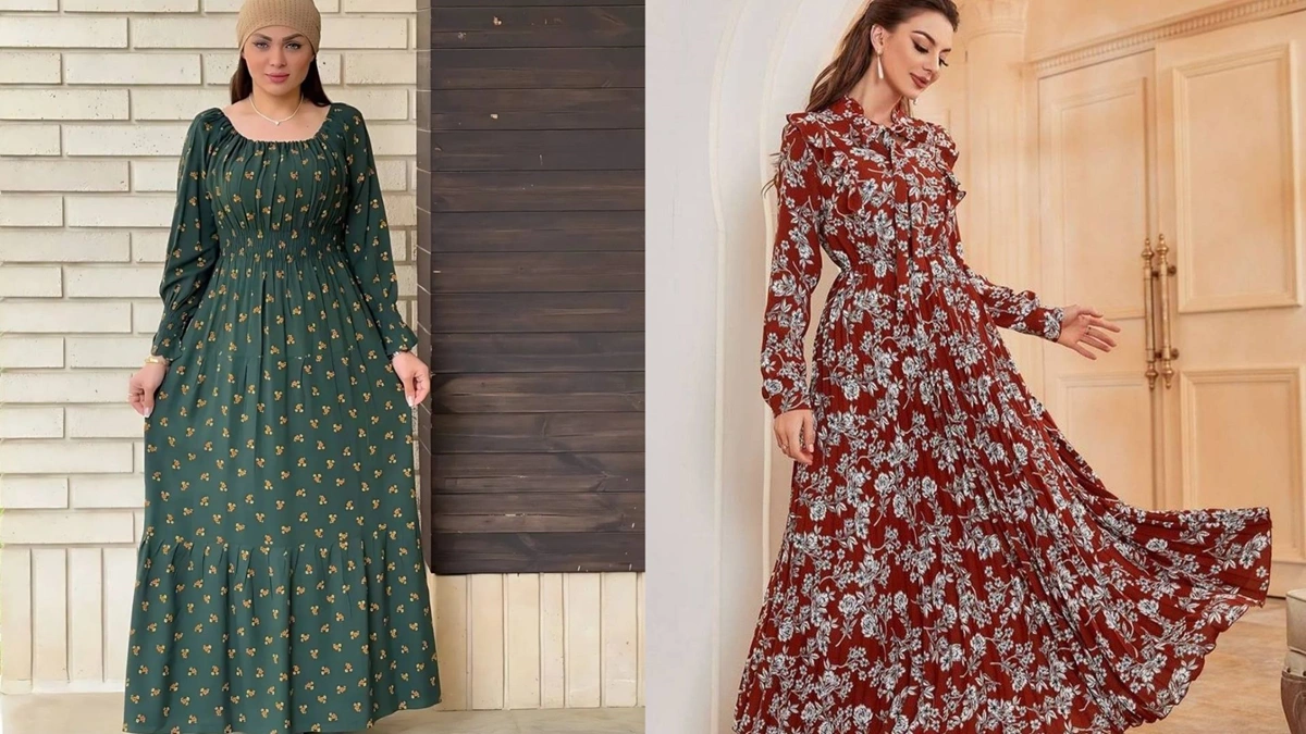 مدل پیراهن نخی گلدار آستین بلند