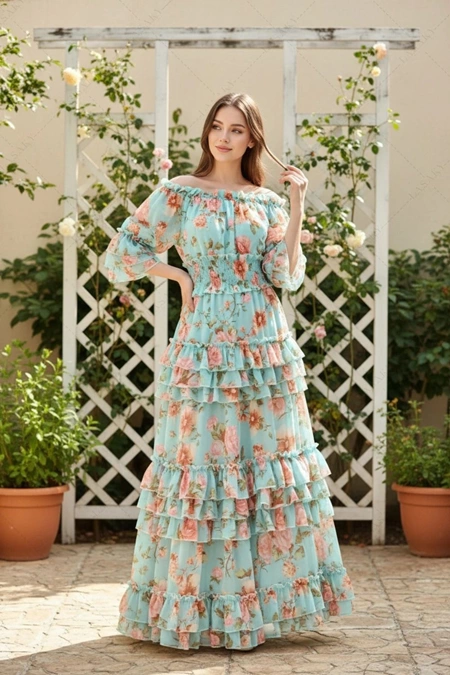 مدل پیراهن حریر چند لایه 15