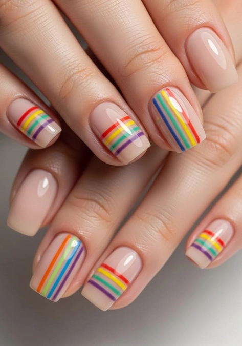 طرح ناخن رنگین کمانی بچه‌ گانه 4