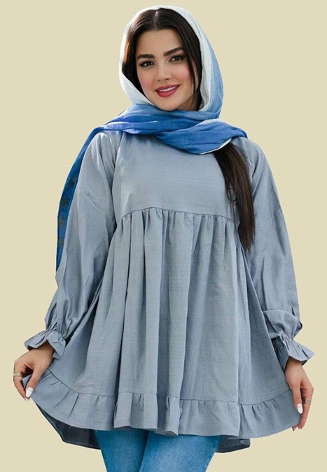 مدل مانتو آستین مچی چین‌ دار 1