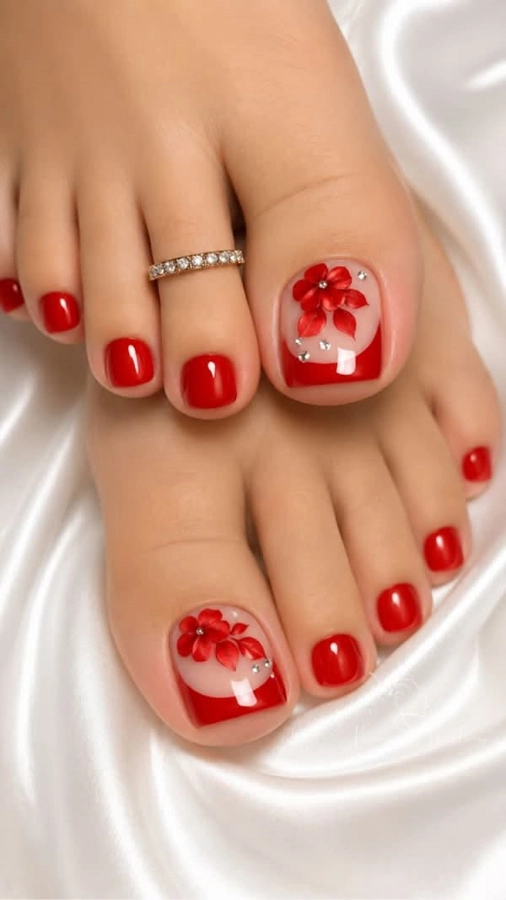 مدل ژلیش ناخن پا قرمز 15