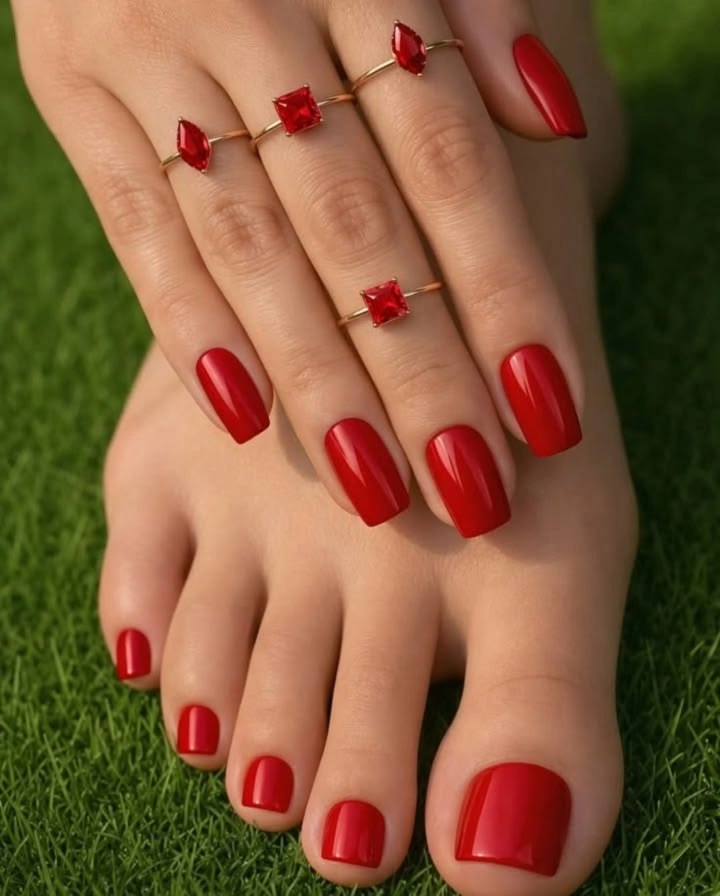 مدل ژلیش ناخن پا قرمز 6