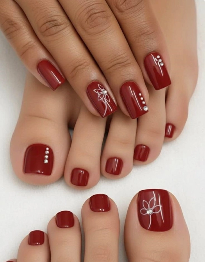 مدل ژلیش ناخن پا قرمز 7