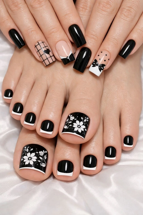 مدل ژلیش ناخن پا مشکی 14