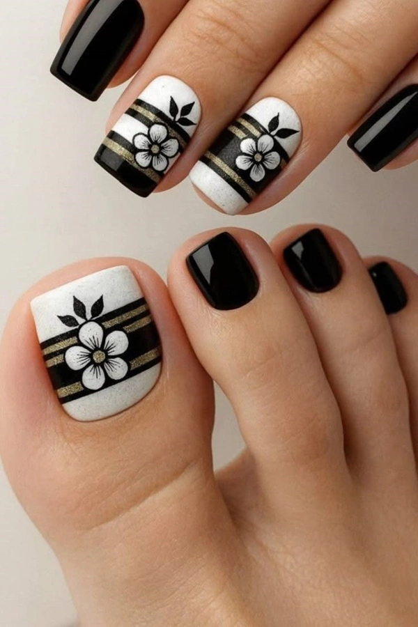 مدل ژلیش ناخن پا مشکی 16