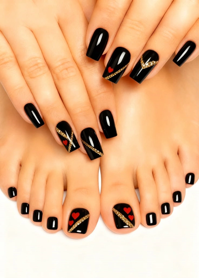 مدل ژلیش ناخن پا مشکی 17