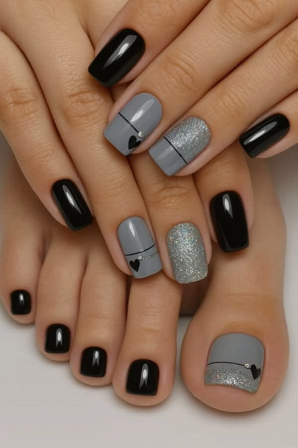 مدل ژلیش ناخن پا مشکی 18