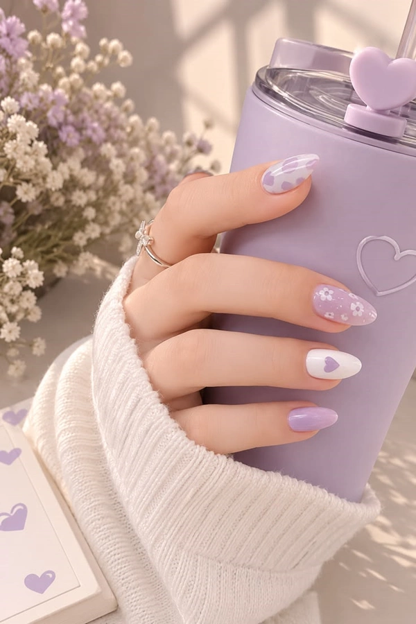 طرح ناخن بچه‌ گانه بنفش 9